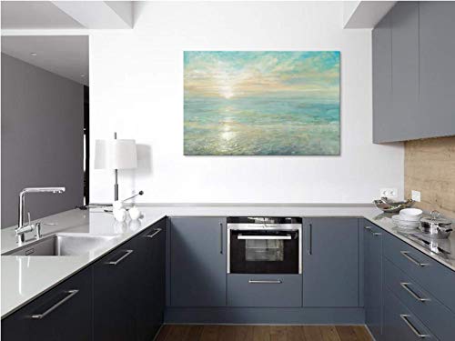 Beach Canvas Wall Art, Blue Sea Seascape Canvas Painting For Bathroom Wall Decor, Abstract Beach Ocean Wall Art For Bedroom Decor, Canvas Stretched Artwork Framed Decor Ready To Hang (24X36 Inches) #TOP2