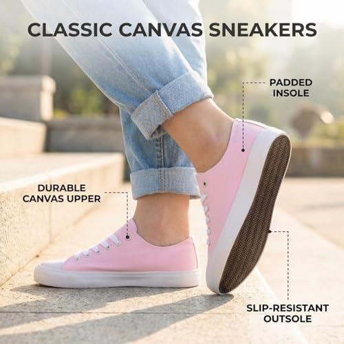 Image of Canvas Shoes for Women, Women's Fashion Sneakers | Casual Low Top, Lace Up, Rubber Sole, Canvas Upper, Cushioned Insole