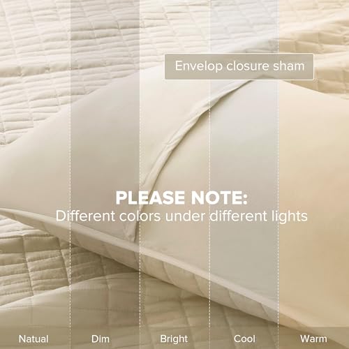 Comfort Spaces Kienna Quilt Set- Double Sided Stitching Design Summer Blanket, Lightweight, Soft, All Season Bedding Layer, Matching Sham, Ivory, Coverlet Twin/Twin XL(66"x90") 2 Piece