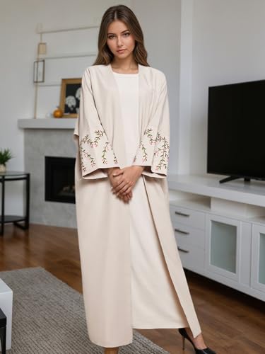 zhxinashu Open Prayer Abaya for Women Long Sleeve Prayer Dress Embroidered Kaftan Muslim Clothes2