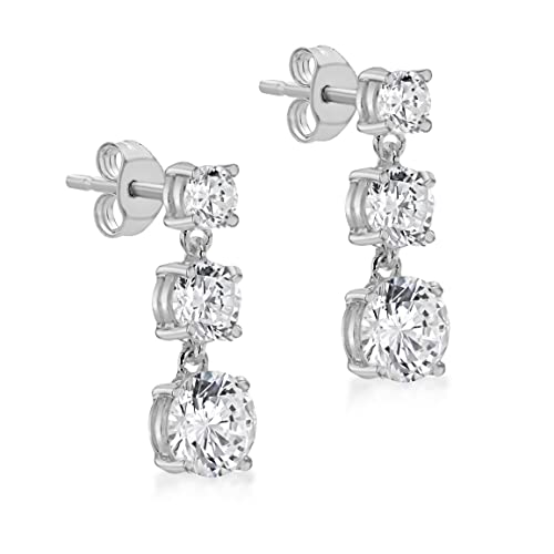 Tuscany Silver Women's Sterling Silver Triple Cubic Zirconia 6mm x 17mm Drop Earrings