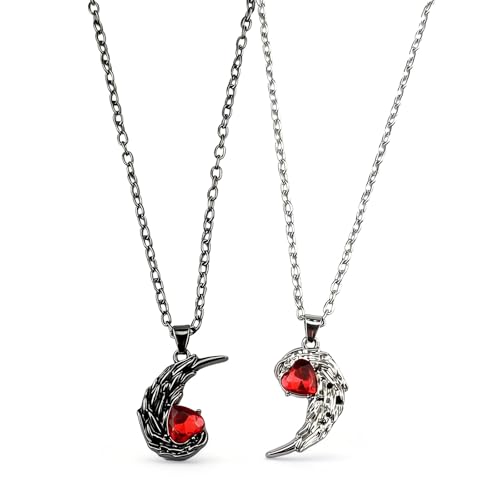 Zurlcdye Angel Wings Necklace for women Men Couples Heart Ruby