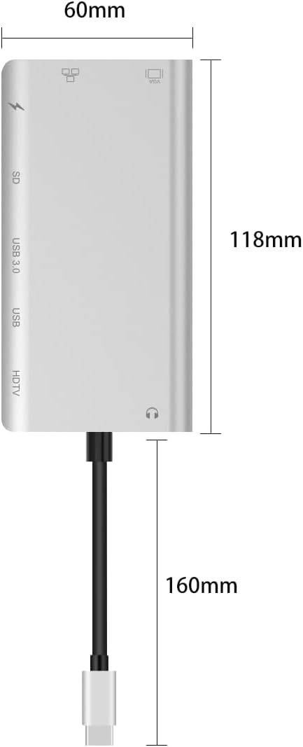 8 in 1 USB Type C Hub with Gigabit Ethernet 4K HDMI VGA USB 3.0 USB 2.0 PD100W SD