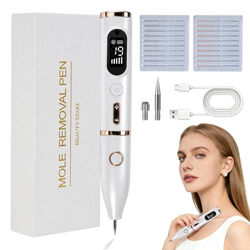 Eliminar Verrugas,Lápiz Para Eliminar Verrugas Cutáneas Lápiz Para Eliminar Lunares con Plasma 19 Niveles De Intensidad Luz LCD & USB Recargable Lápiz de Plasma para Rostro Cuerpo Verrugas Pecas Nevos