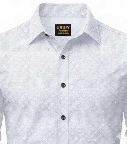 Image of Men's Polycotton Casual Textured Button Down Regular Fit Shirts Long Sleeve Shirt