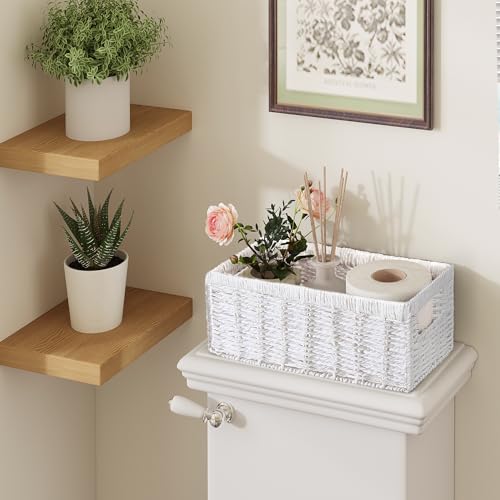 Vagusicc Wicker Storage Basket, Set of 2 Hand-Woven Paper Rope Wicker Baskets for Organizing Decor Storage Bins for Counter Shelves Pantry Basket Small Toilet Paper Basket for Toilet Tank Top, White by Vagusicc - Used condition - Image 7