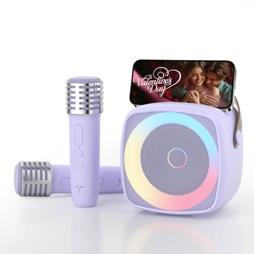 Karaoke para niños con 2 micrófonos, Regalo niña 3-12 años micrófono Bluetooth para niños y niñas, portátil máquina de Karaoke con diseño Soporte para teléfono, Sistema PA para Fiestas en casa
