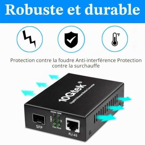 H!Fiber.com 2 packs Convertisseur de média Gigabit Ethernet, 1.25G SFP vers RJ45 Fibre vers cuivre, avec un émetteur-récepteur SFP (1000Base-LX, 20km, monomode) – vue 5