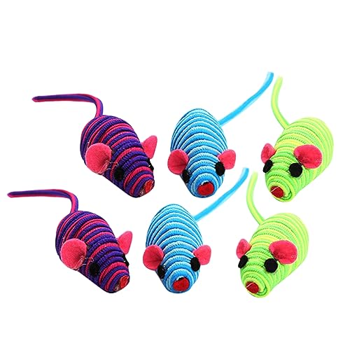 Happyyami 6個入り 皮筋小老鼠猫玩具 面くてインタラクティブなネズミ型おも