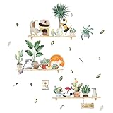 GAROZATION Selbstklebender Wandtattoo mit Katzen und Topfpflanzenmotiv aus Pvc Bunte Wanddekoration für Wohnzimmer und Pflanzenladen Abnehmbare Wandaufkleber