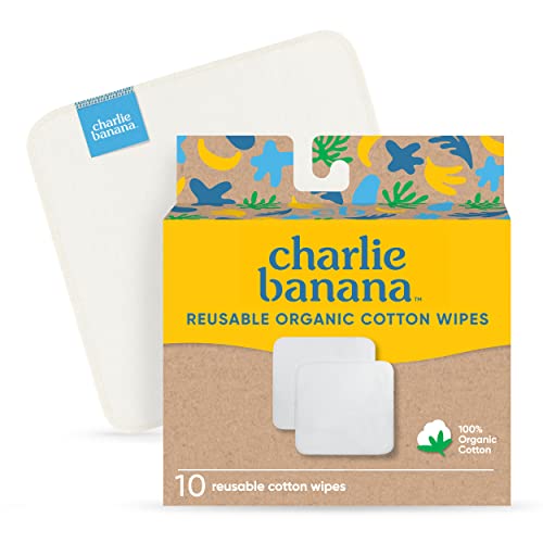 Image of Charlie Banana Reusable 100% Cotton Baby Wipes, Super Soft and Washable, 10 Pack Reusable Cloth Wipes