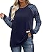 WIHOLL Womens Tops Long Sleeve Shirts for Women Fall Outfits for Women 2025 Tops for Teachers Early Fall Fashion Must Haves Plus Size Clothes Winter Clothing Trendy Blouse Navy Blue Floral Print XL