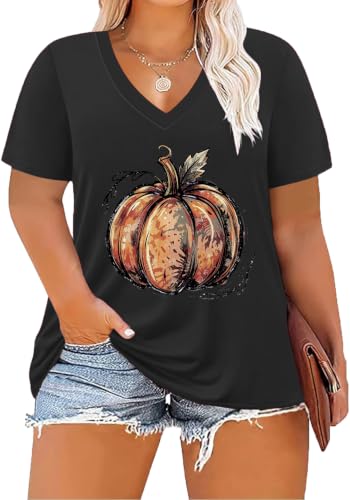 Image of ForHailey Women's Plus Size V Neck Tops Summer Short Sleeve T Shirt