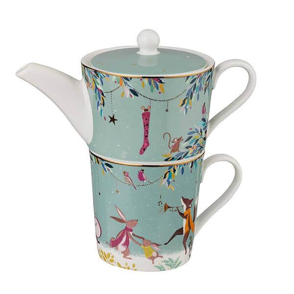 Portmeirion Sara Miller London Woodland Tales Tea for One Merry Band, Green, 18x17x10