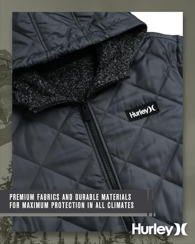 Hurley Men's Reversible Jacket - Quilted Puffer Reversible to Fleece Sweater - Warm Insulated Zip Up Jacket for Men (S-XL)4