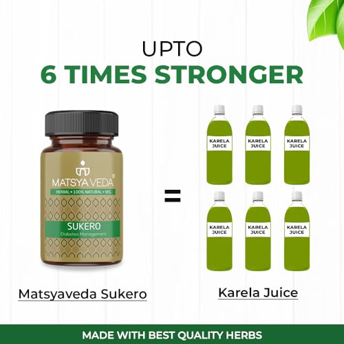 Image of Matsyaveda Sukero Ayurvedic Sugar Care Supplement | With Jamun, Karela, Gudmar, Methi & Bael | Supports Healthy Blood Sugar Levels | Herbal Capsules for Men & Women |Pack of 1 X 60 Capsules