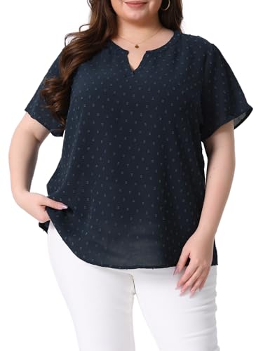 Agnes Orinda Plus Size Summer Tops for Women Swiss Dots Notched