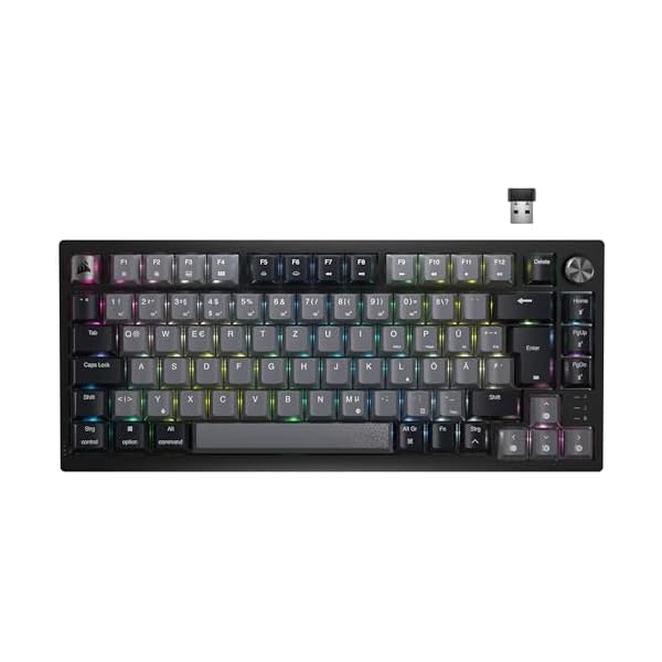 CORSAIR K65 Plus Wireless 75% RGB Hot-Swap-Fähige Mechanische Gaming-Tastatur – Vorgeschmierte MLX Red Linear Switches – Dual-Layer Sound Dampening – PBT Keycaps – QWERTZ DE – Schwarz
