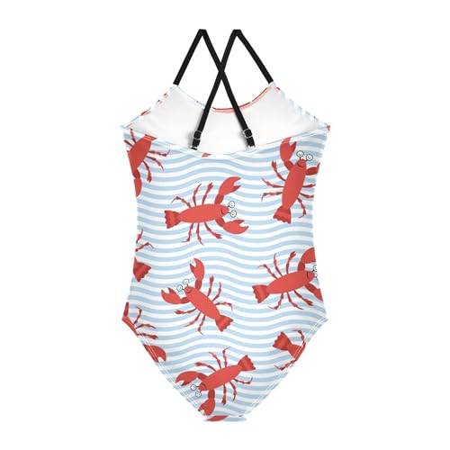 Cartoon Lobster Striped Baby Girls' Swimwear Toddler Girl One Piece Swimsuit Bathing Suits Size 3T-10Y2