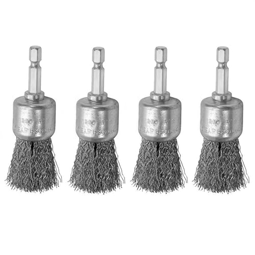 Image of Abrasive Wire Pen Brush Set for Drill - 1 /4 Inch Hex Shank 1 Inch Wire Pen Brush - Stainless Steel Crimped Carbon Steel Brush for Rust,Cleaning,Deburring,Removing Paint-4pcs