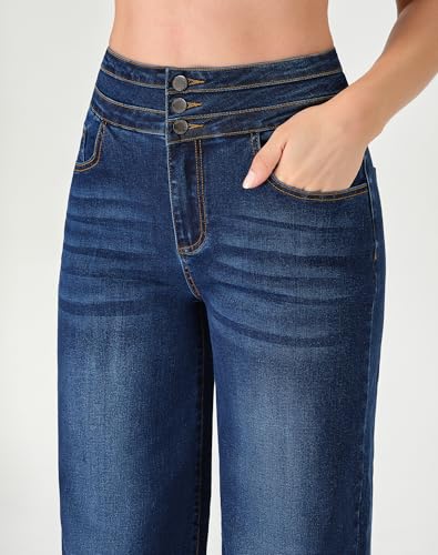 Image of roswear Women's Wide Leg Jeans Casual High Waisted Stretch Baggy Loose Denim Pants