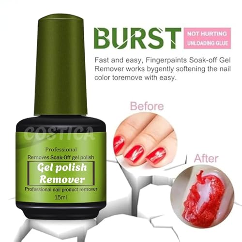 Image of COSTICA | 15ML Gel Nail Polish Remover | Professional Quick & Easy Remover in 2-3 Minutes, Acetone-free, Liquid | WITH PUSHER |