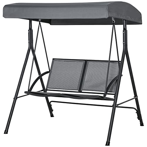 Outsunny Balancelle de Jardin 2 Places Grand Confort Toit Inclinaison réglable Assise et Dossier Ergonomique Acier époxy textilène Gris
