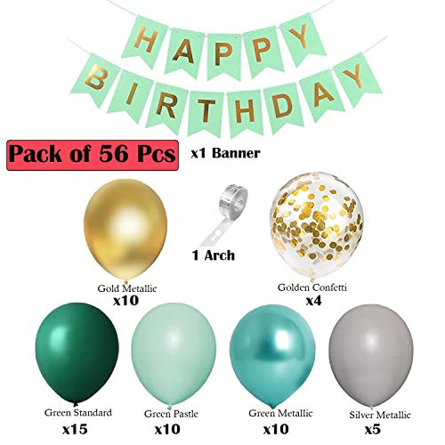 Rozi Decoration Birthday Party Decoration Set, 56 Pieces, Mint Green and Gold Theme with Balloons, Banner and Jungle Theme Birthday Decoration Kit