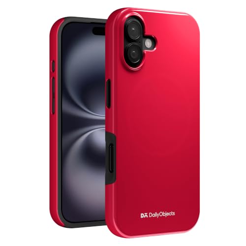 Image of DailyObjects Enamel Bumper MagSafe Case for iPhone 16 Plus Compatible with Mag-Safe Wireless Charging | Red Hybrid Magnetic Back Cover