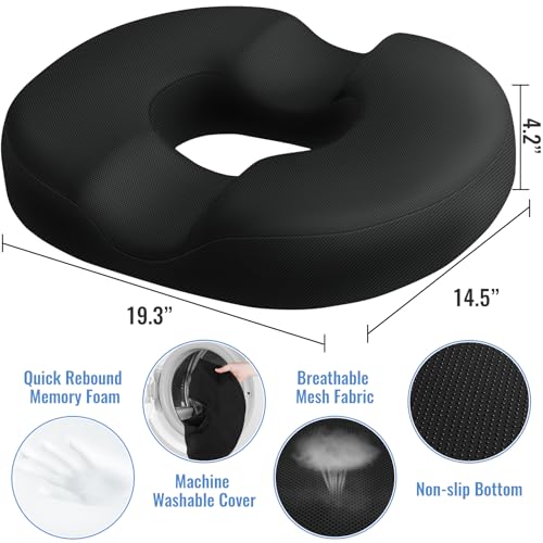 Image of CloudBliss Donut Pillow Stadium Seat Cushion for Tailbone Pain Relief and Hemorrhoids, Memory Foam Seat Chair Cushion, Portable Seat Cushions for Bleachers, Car, Home & Office