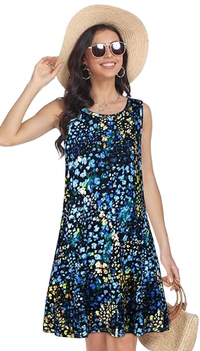 Image of elescat Women's Summer Dresses 2026 Beach Casual Sleeveless Floral Print Tank Loose Sundress with Pocket
