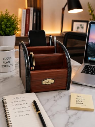 Image of Wooden Desk Organiser with Multiple Compartments
