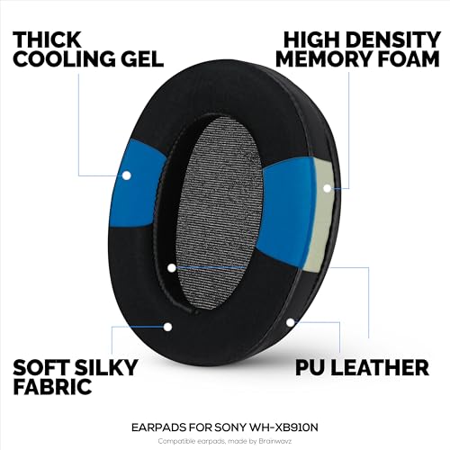 Almohadillas híbridas para auriculares Sony WH-XB910N, gel refrescante, tela súper suave, cuero PU y espuma viscoelástica más gruesa para mayor comodidad, por Brainwavz miniatura 3