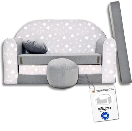 millybo Kindersofa Kinder Couch mit Schlaffunktion ausklappbar 3in1 Kinder...