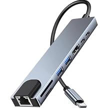 USB C Hub Hdmi Ethernet Adapter, 8-in-1 Laptop Docking Station with 4K HDMI, 100Mbps RJ45 LAN, SD/TF Card Reader, 5Gbps USB 3.0 Ports for C Port Laptop MacBook, XPS, etc