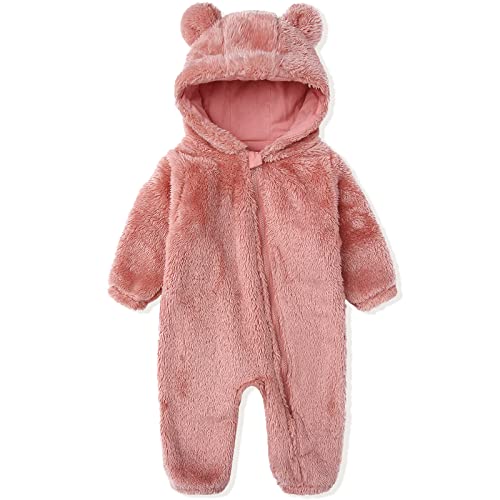 Image of Newborn Baby Snowsuit Fleece Lined Onesie Outfits Warm Hooded Romper for Infant