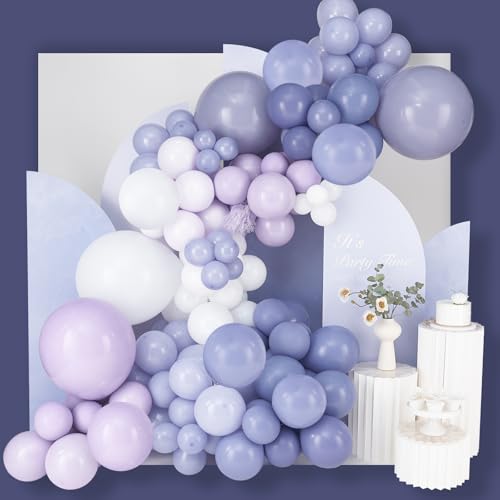 Image of PartyWoo Purple Balloon Arch Kit Garland 140 pcs Shades of Purple Lavender Lilac Balloons Different Sizes of 18 12 10 5 Inch for Baby Shower Butterfly Wedding Birthday Fairy Party Decorations