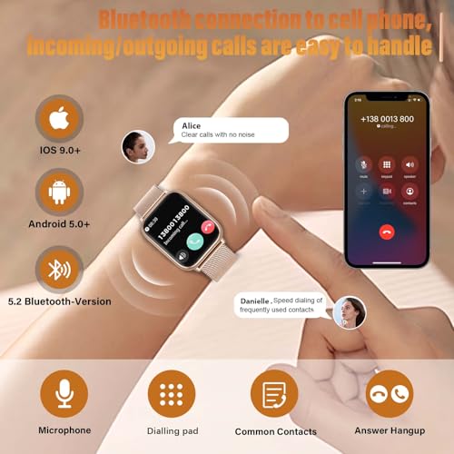 Smartwatch voor dames, 1,83 inch touchscreen, fitnesshorloge, met telefoonfunctie, Smart Watch, fitness, SpO2, bloeddrukmeting, slaapmonitor, hartslagmeter, stappenteller, 120+ sportmodi (rose gold) - Afbeelding 3