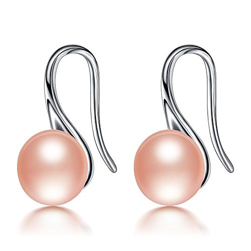 Kim Johanson Rita - Pendientes de Perlas para Mujer de Plata de Ley 925 con auténticas Perlas de Agua Dulce Rosa, Incluye Bolsa de Regalo