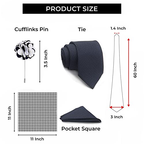Image of BLACKSMITH Tie, Cufflink, Pocket Square, Lapel Pin, Set of 4 for Men [ Free Size ] Black