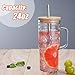 VasoArte 6 Pack Glass Tumbler Cups with Handle, 24oz Bubble Tea Cup with Bamboo Lid& Wide Straws,Reusable Mason Jars with Wide Mouth Iced Coffee Cup, Drinking Glasses for Smoothie,Bubble Tea