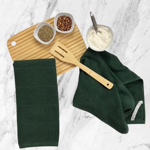 Image of Dark Green Kitchen Hand Dish Towels, Set of 3, 100% Cotton, 18 inch x 28 inch
