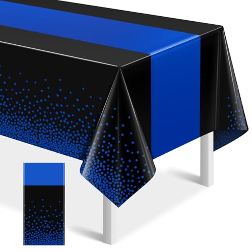 Image of MASHAN 1Pcs Black and Blue Tablecloth Party Decorations,Plastic Black Table Cloth Printed Blue Table Runner Disposable Rectangle Cover for Birthday Wedding Anniversary Graduation Party,54 x108 Inch