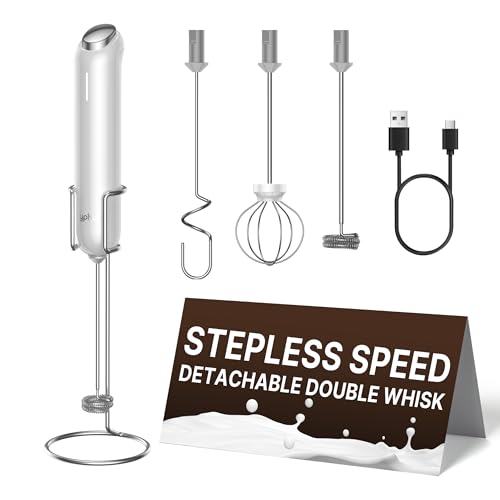 Image of InstaWhisk Milk Frother with Variable Speed, Rechargeable Coffee Frother Wand with Detachable Double Whisk, Handheld Electric Stirrer for Latte, Cappuccino, Matcha, Almond Milk, Protein, White