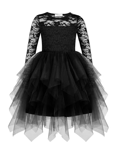Arshiner Flower Girl Dress Toddler Contrast Lace Tutu Irregular Tulle Wedding Birthday Party Dresses