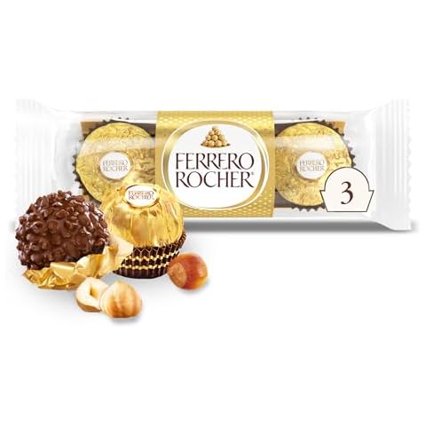 3 Count, Ferrero Rocher Premium Gourmet Milk Chocolate Hazelnut, Individually Wrapped Candy for Gifting, 1.3 oz Cover