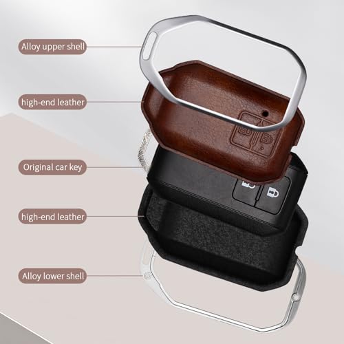 Image of Bicolor Metal Key Cover Compatible for Suzuki Baleno, Grand Vitara, XL6, Swift, Brezza, Celerio, Ignis, Ertiga, Hyryder 2 Button Key Protective Shell (Brown)