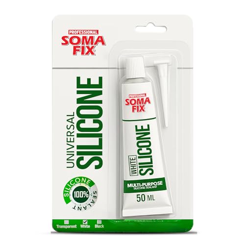 Silicone Sealant - Flexible Silicone Tube for Wood, Parquet, Bathroom, Sink, Windows - Multi-Purpose, Waterproof (White, 50ml)