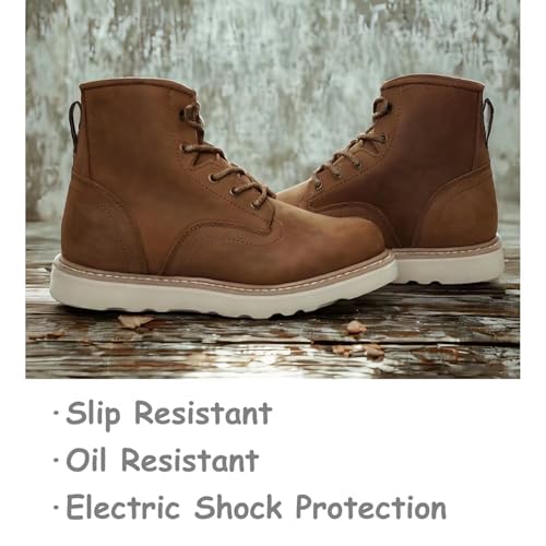 Men's Water-Resistant Work Boots, 6" & 8" Leather Safety Boots with EH Protection, Slip-Resistant Sole, Stylish Brown & Vintage Colors, Outdoor Construction Shoes4