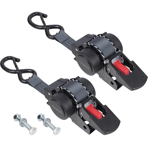 Ayaport Retractable Transom Tie Down Straps 1in X 10ft Tie Down Straps to Trailer- 1500lbs Break Strength, Medium Duty Bolt-on Ratchet Straps for Cargo, Boat, Motorcycles, ATV, 2pk